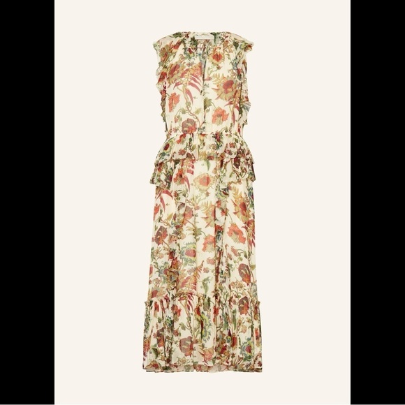 Ulla Johnson Dresses & Skirts - Ulla Johnson Adrienne Silk Ruffle Dress Cream Floral Size 4 Wedding Formal